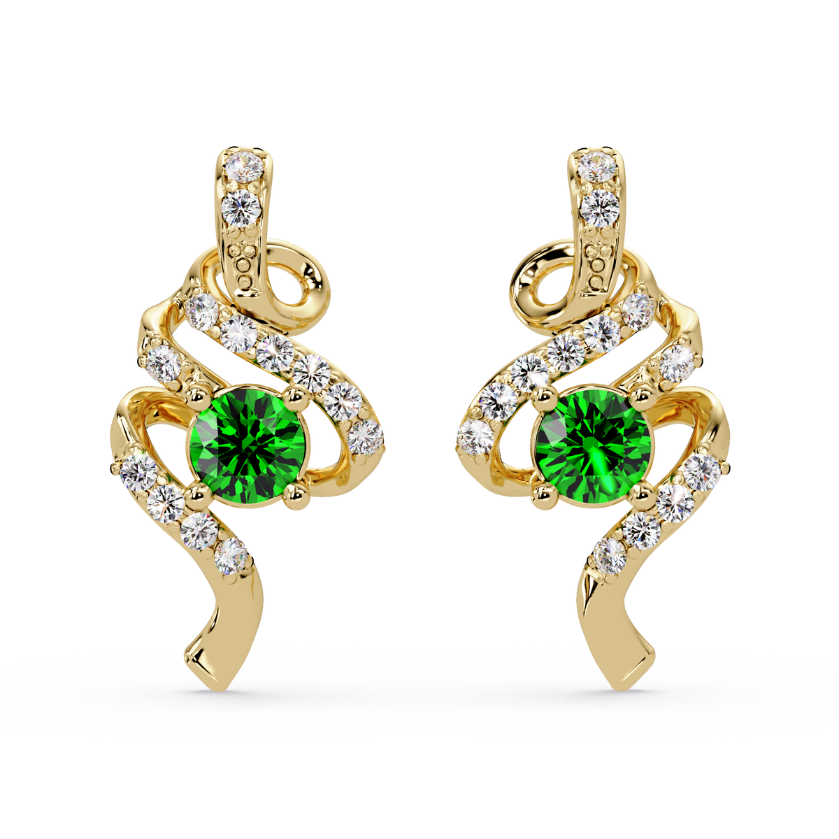 ER CAD007 scroll colorstone stud earrings Emerald Green Gold
