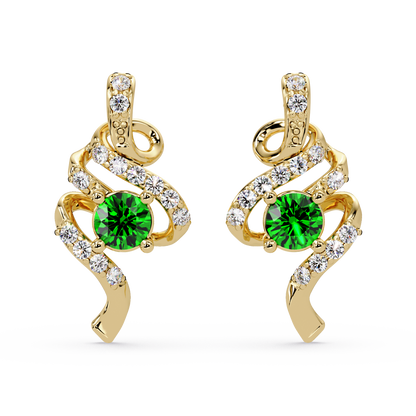 ER CAD007 scroll colorstone stud earrings Emerald Green Gold