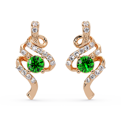 ER CAD007 scroll colorstone stud earrings Emerald Green Rose gold