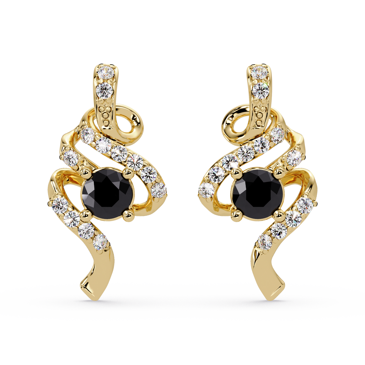ER CAD007 scroll colorstone stud earrings Onyx Gold