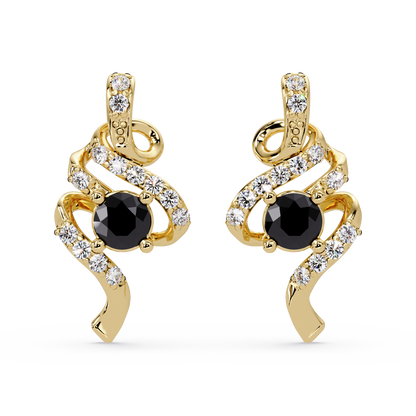 ER CAD007 scroll colorstone stud earrings Onyx Gold