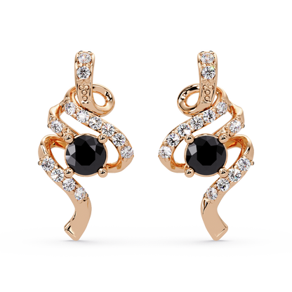 ER CAD007 scroll colorstone stud earrings Onyx Rose gold