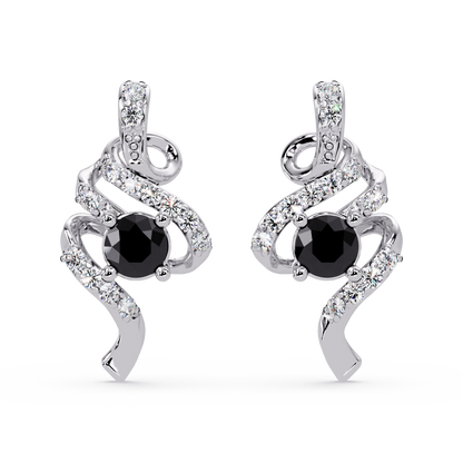 ER CAD007 scroll colorstone stud earrings Onyx White gold