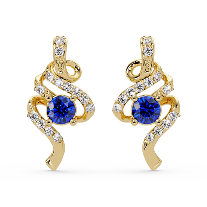 ER CAD007 scroll colorstone stud earrings Sapphire Blue Gold