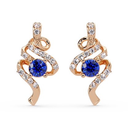 ER CAD007 scroll colorstone stud earrings Sapphire Blue Rose gold