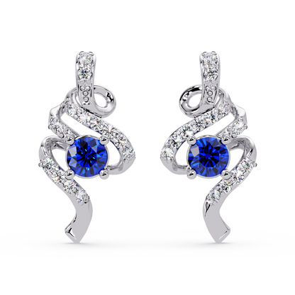 ER CAD007 scroll colorstone stud earrings Sapphire Blue White gold