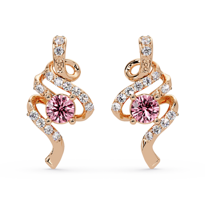 ER CAD007 scroll colorstone stud earrings Tourmaline Pink Rose gold