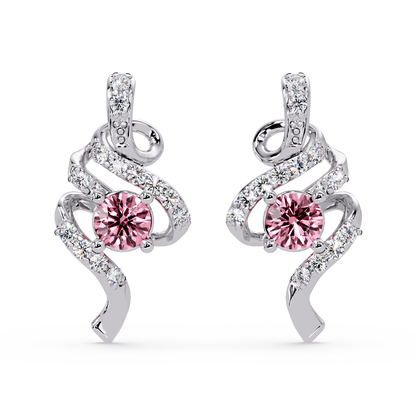 ER CAD007 scroll colorstone stud earrings Tourmaline Pink White gold