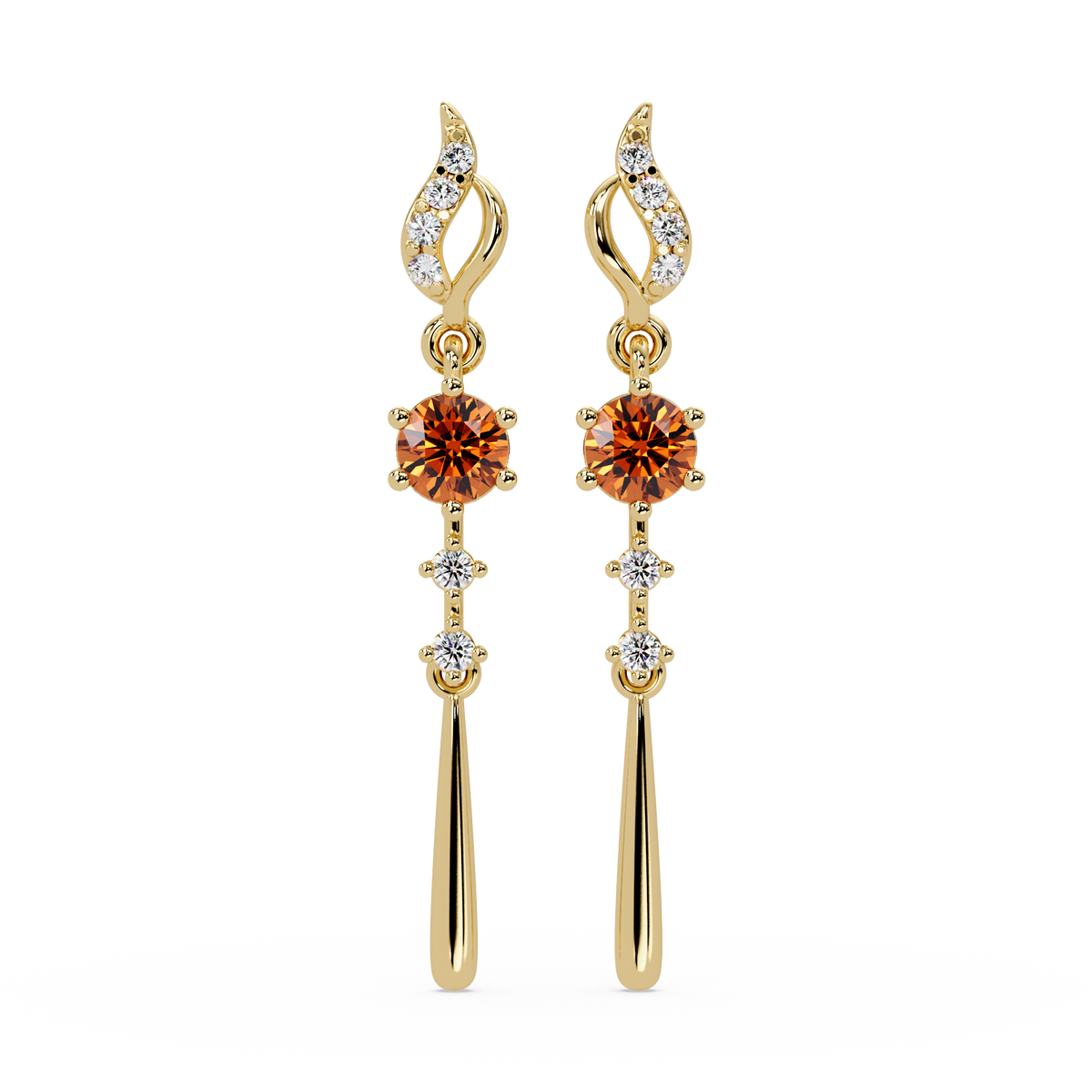 0.6 CTW Round Linear Colorstone Dangle Earrings in Gold, Champagne Topaz gemstone