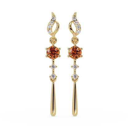 0.6 CTW Round Linear Colorstone Dangle Earrings in Gold, Champagne Topaz gemstone