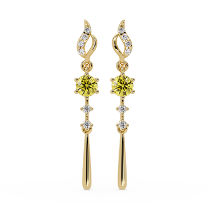 0.6 CTW Round Linear Colorstone Dangle Earrings in Gold, Citrine Yellow gemstone
