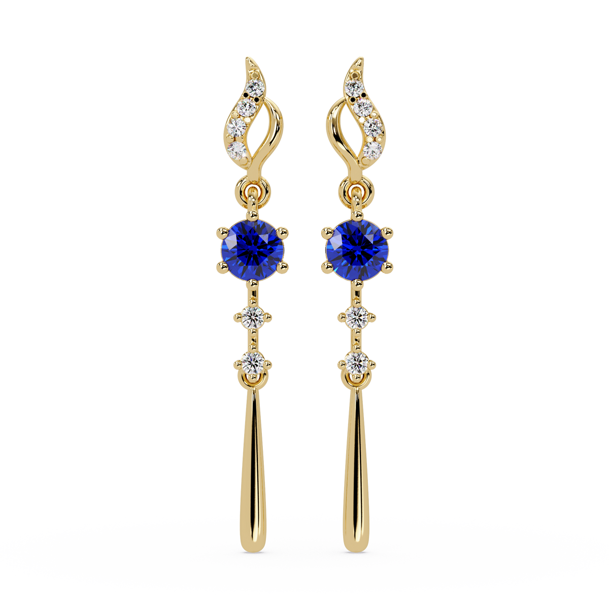 0.6 CTW Round Linear Colorstone Dangle Earrings in Gold, Sapphire Blue gemstone