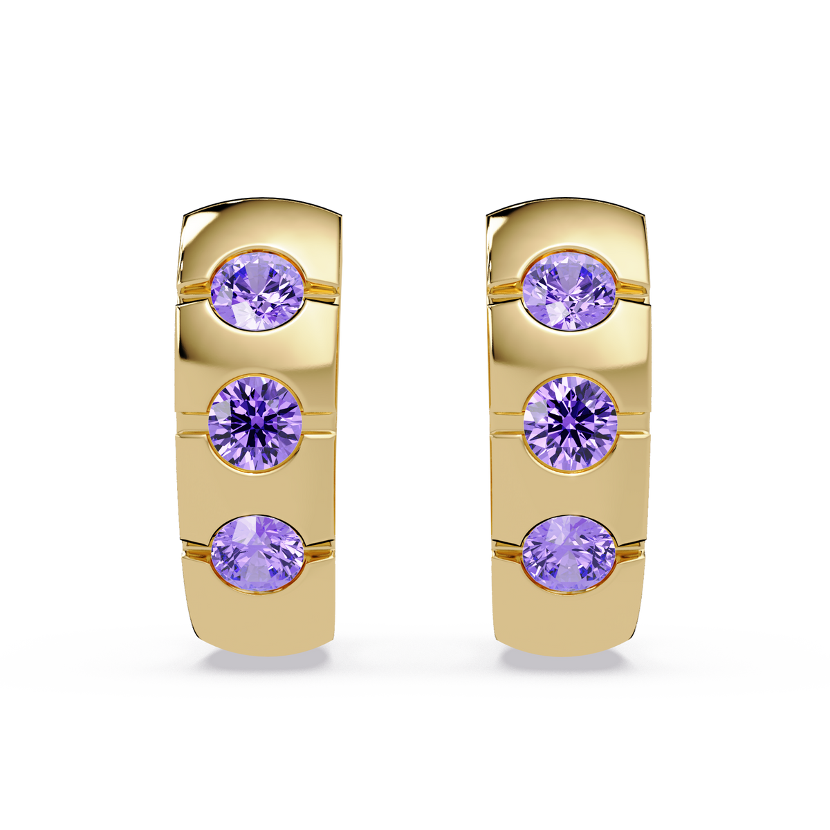 0.6 CTW Round Channel-Set Colorstone Hoop Earrings in Gold, Amethyst Purple