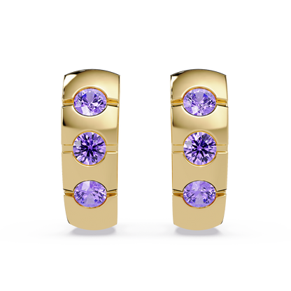 0.6 CTW Round Channel-Set Colorstone Hoop Earrings in Gold, Amethyst Purple