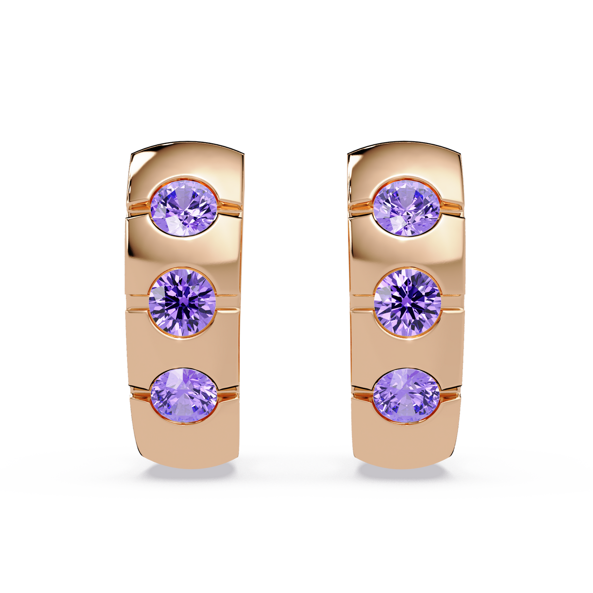 0.6 CTW Round Channel-Set Colorstone Hoop Earrings in Rose gold, Amethyst Purple