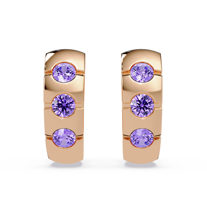 0.6 CTW Round Channel-Set Colorstone Hoop Earrings in Rose gold, Amethyst Purple