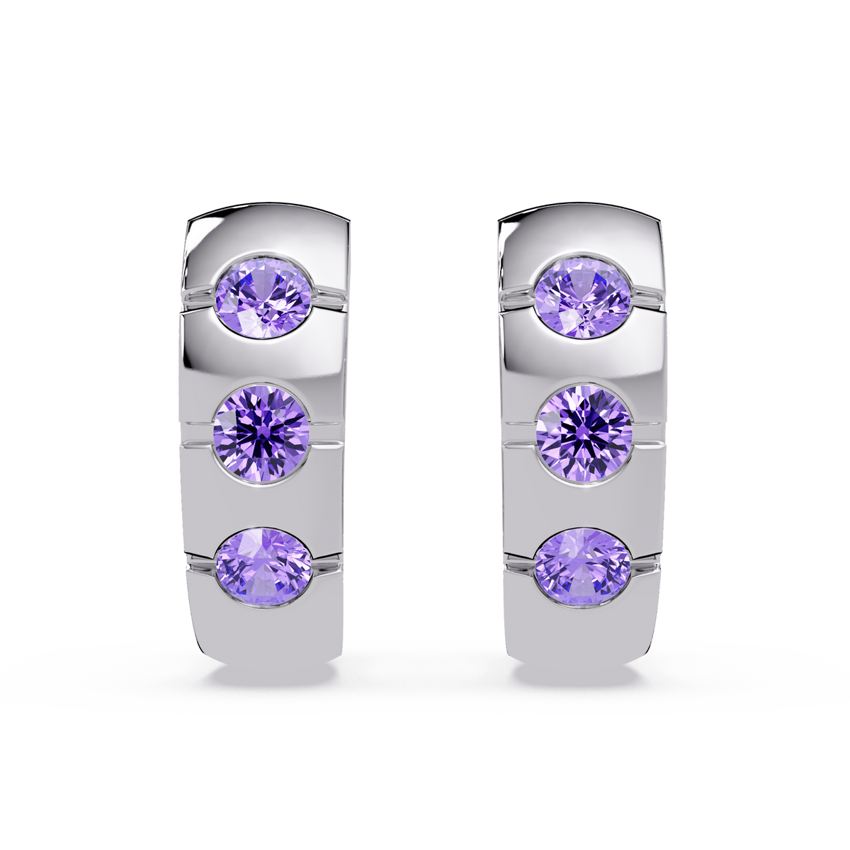 0.6 CTW Round Channel-Set Colorstone Hoop Earrings in White gold, Amethyst Purple
