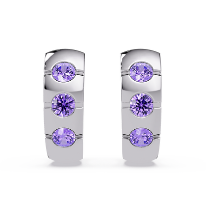 0.6 CTW Round Channel-Set Colorstone Hoop Earrings in White gold, Amethyst Purple