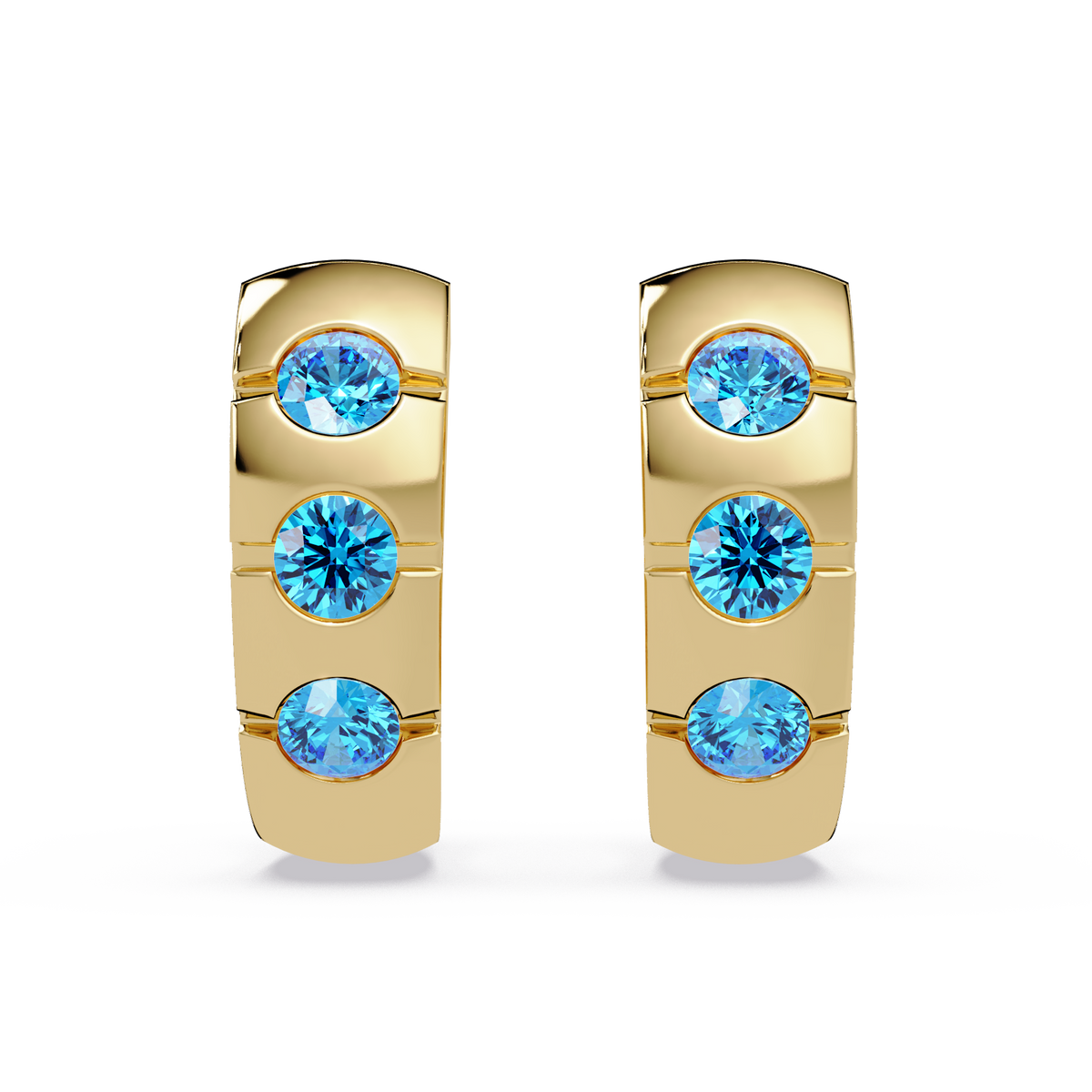 0.6 CTW Round Channel-Set Colorstone Hoop Earrings in Gold, Aquamarine Blue