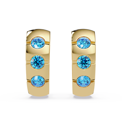 0.6 CTW Round Channel-Set Colorstone Hoop Earrings in Gold, Aquamarine Blue