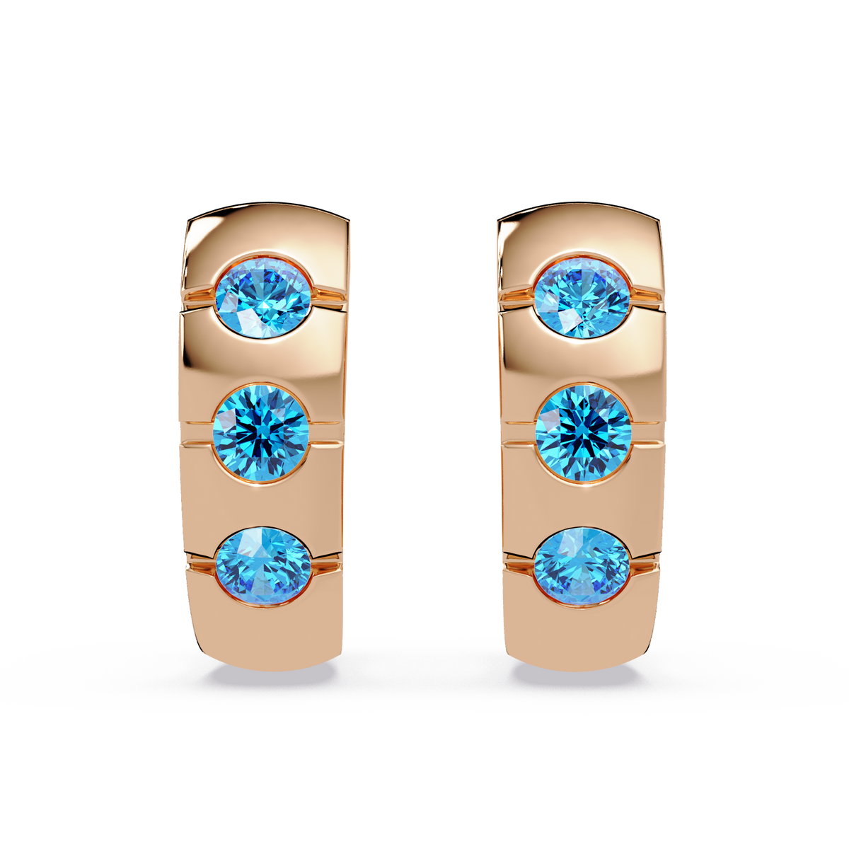 0.6 CTW Round Channel-Set Colorstone Hoop Earrings in Rose gold, Aquamarine Blue