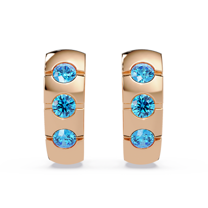 0.6 CTW Round Channel-Set Colorstone Hoop Earrings in Rose gold, Aquamarine Blue