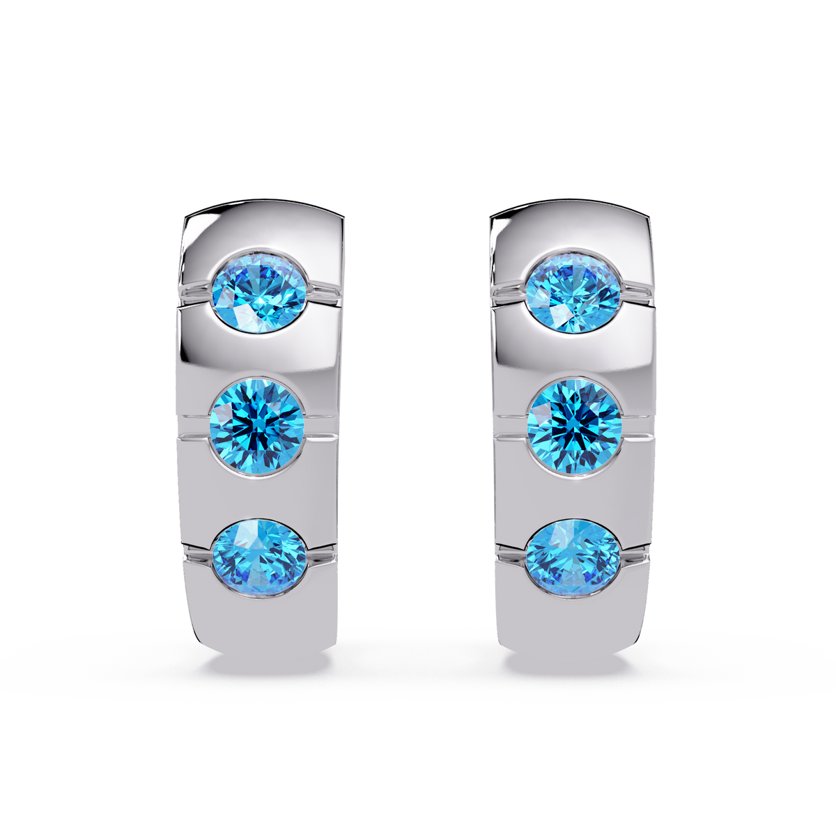 0.6 CTW Round Channel-Set Colorstone Hoop Earrings in White gold, Aquamarine Blue