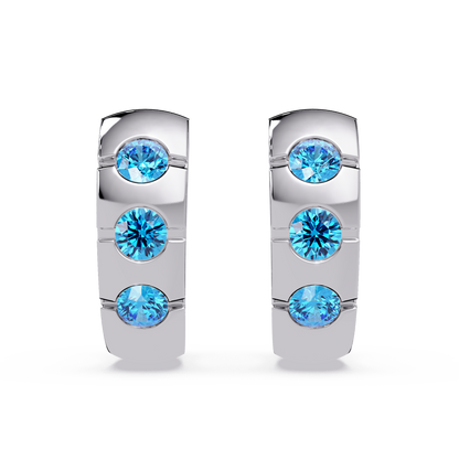 0.6 CTW Round Channel-Set Colorstone Hoop Earrings in White gold, Aquamarine Blue
