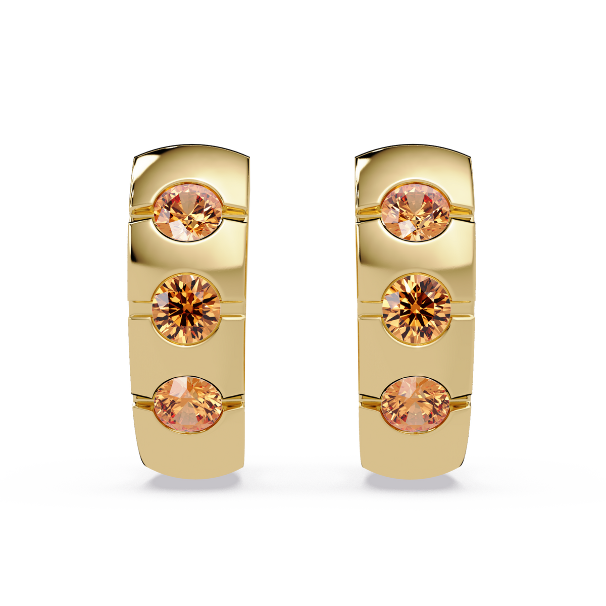 0.6 CTW Round Channel-Set Colorstone Hoop Earrings in Gold, Champagne Topaz