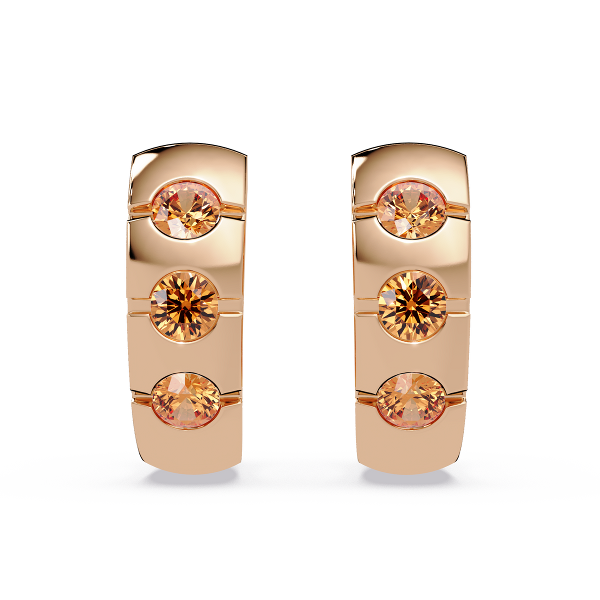 0.6 CTW Round Channel-Set Colorstone Hoop Earrings in Rose gold, Champagne Topaz