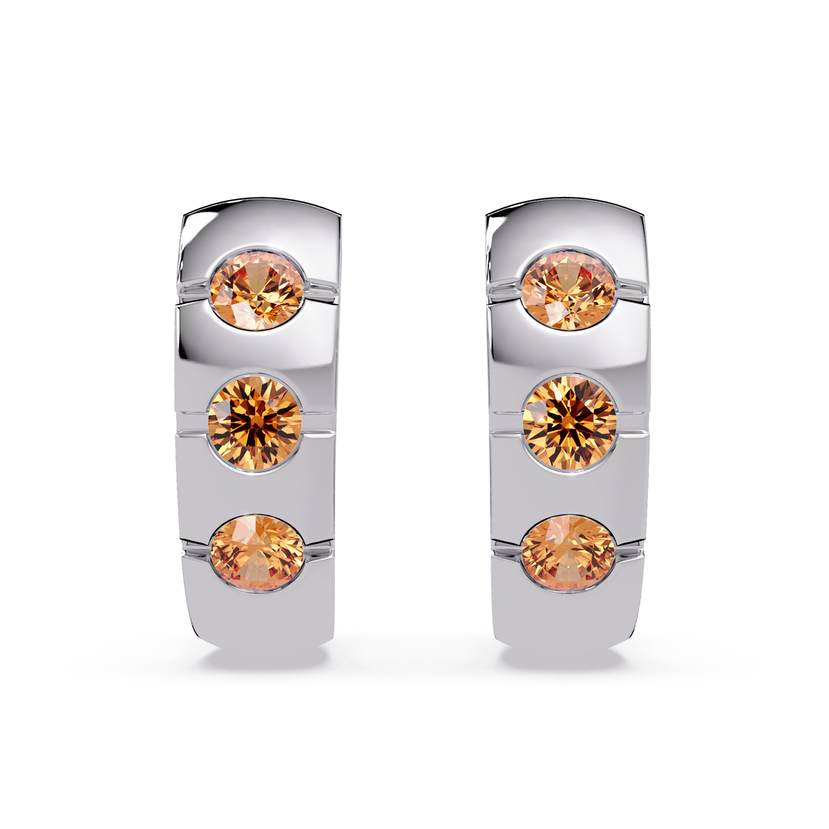 0.6 CTW Round Channel-Set Colorstone Hoop Earrings in White gold, Champagne Topaz