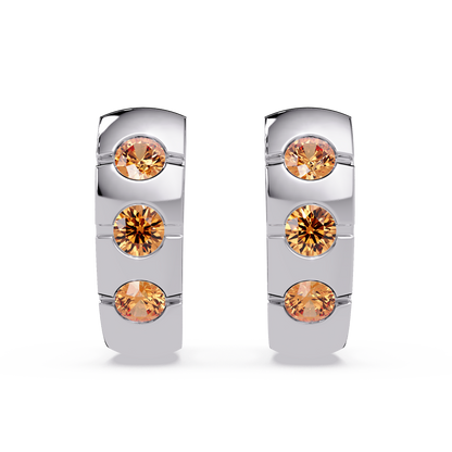 0.6 CTW Round Channel-Set Colorstone Hoop Earrings in White gold, Champagne Topaz