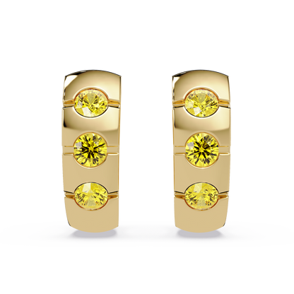 0.6 CTW Round Channel-Set Colorstone Hoop Earrings in Gold, Citrine Yellow