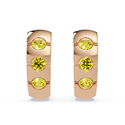0.6 CTW Round Channel-Set Colorstone Hoop Earrings in Rose gold, Citrine Yellow