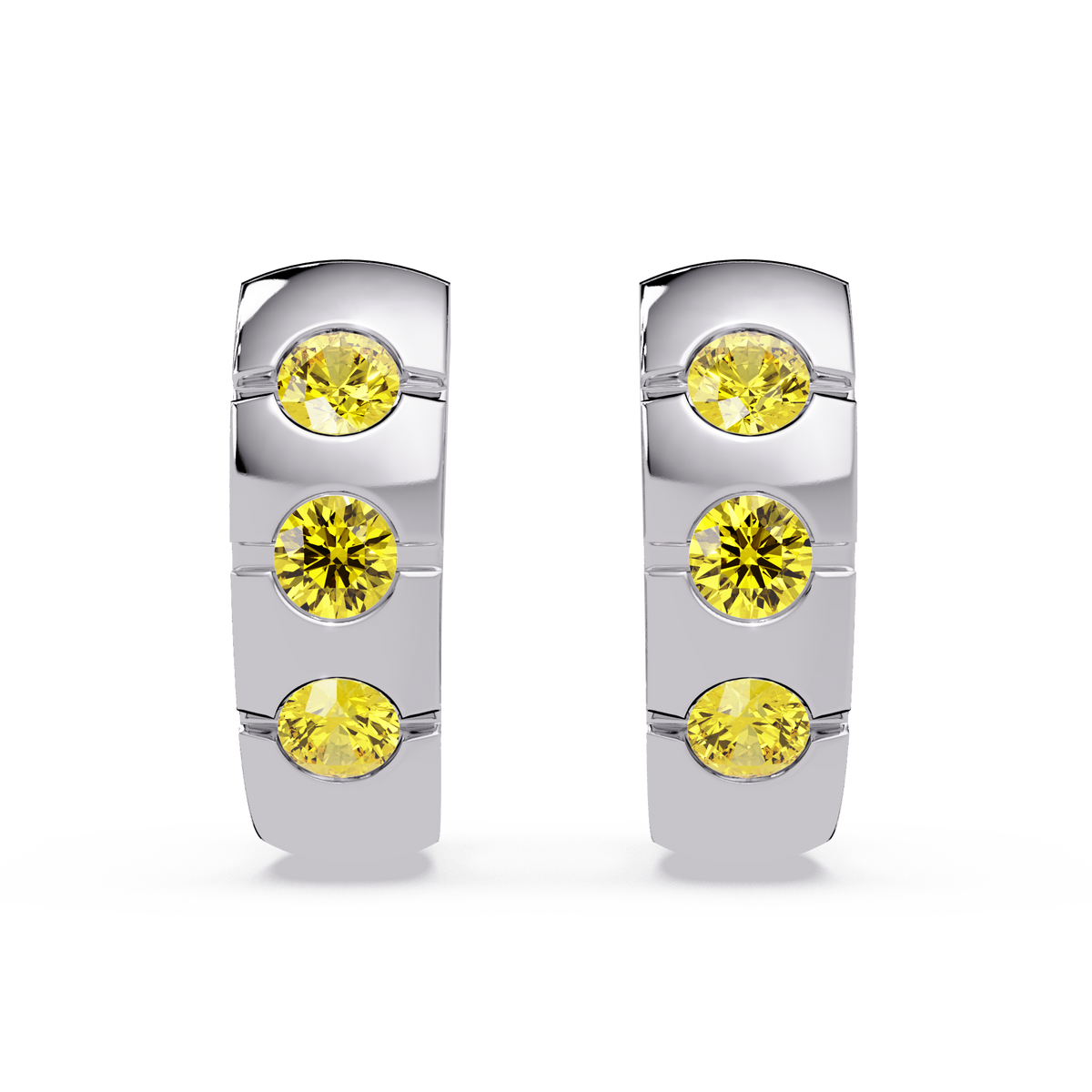 0.6 CTW Round Channel-Set Colorstone Hoop Earrings in White gold, Citrine Yellow