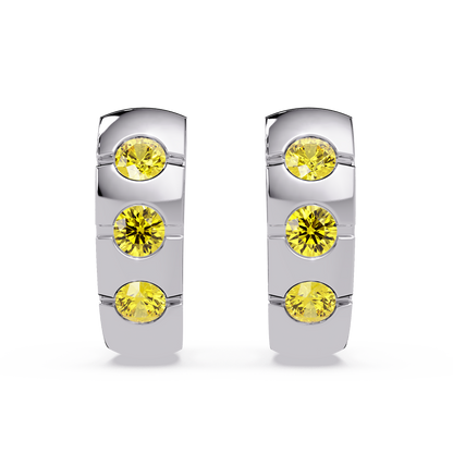0.6 CTW Round Channel-Set Colorstone Hoop Earrings in White gold, Citrine Yellow