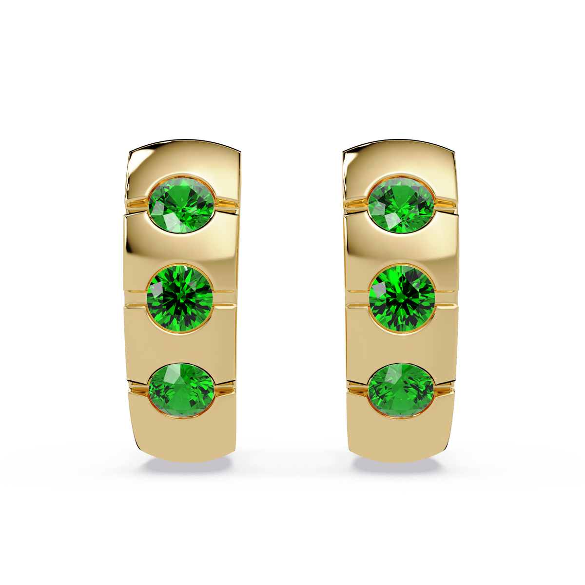 0.6 CTW Round Channel-Set Colorstone Hoop Earrings in Gold, Emerald Green