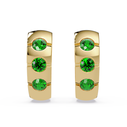 0.6 CTW Round Channel-Set Colorstone Hoop Earrings in Gold, Emerald Green