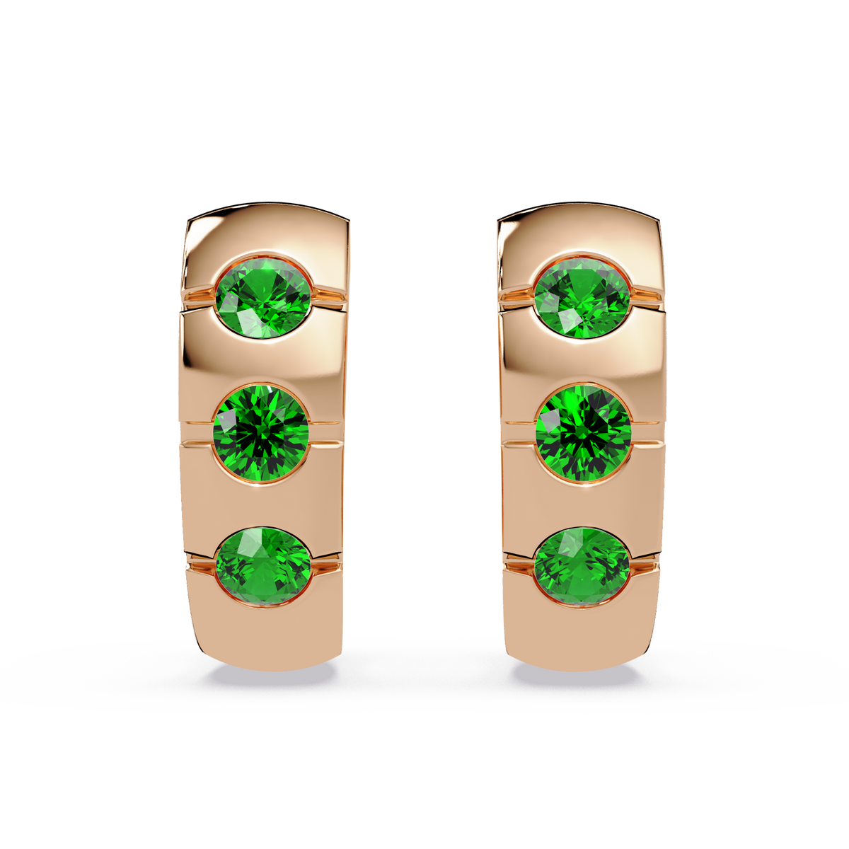 0.6 CTW Round Channel-Set Colorstone Hoop Earrings in Rose gold, Emerald Green