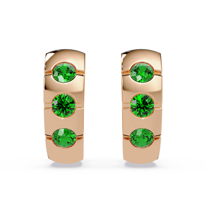 0.6 CTW Round Channel-Set Colorstone Hoop Earrings in Rose gold, Emerald Green