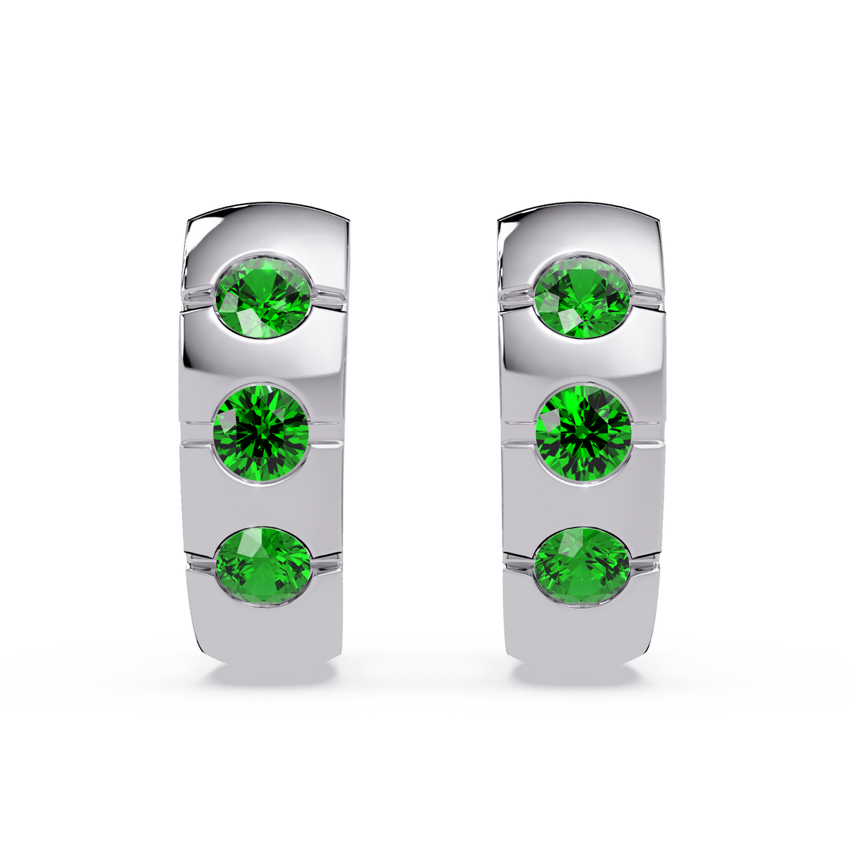 0.6 CTW Round Channel-Set Colorstone Hoop Earrings in White gold, Emerald Green