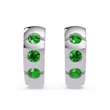 0.6 CTW Round Channel-Set Colorstone Hoop Earrings in White gold, Emerald Green