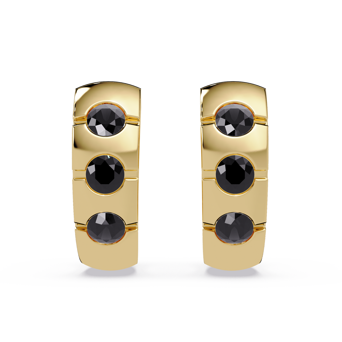 0.6 CTW Round Channel-Set Colorstone Hoop Earrings in Gold, Onyx