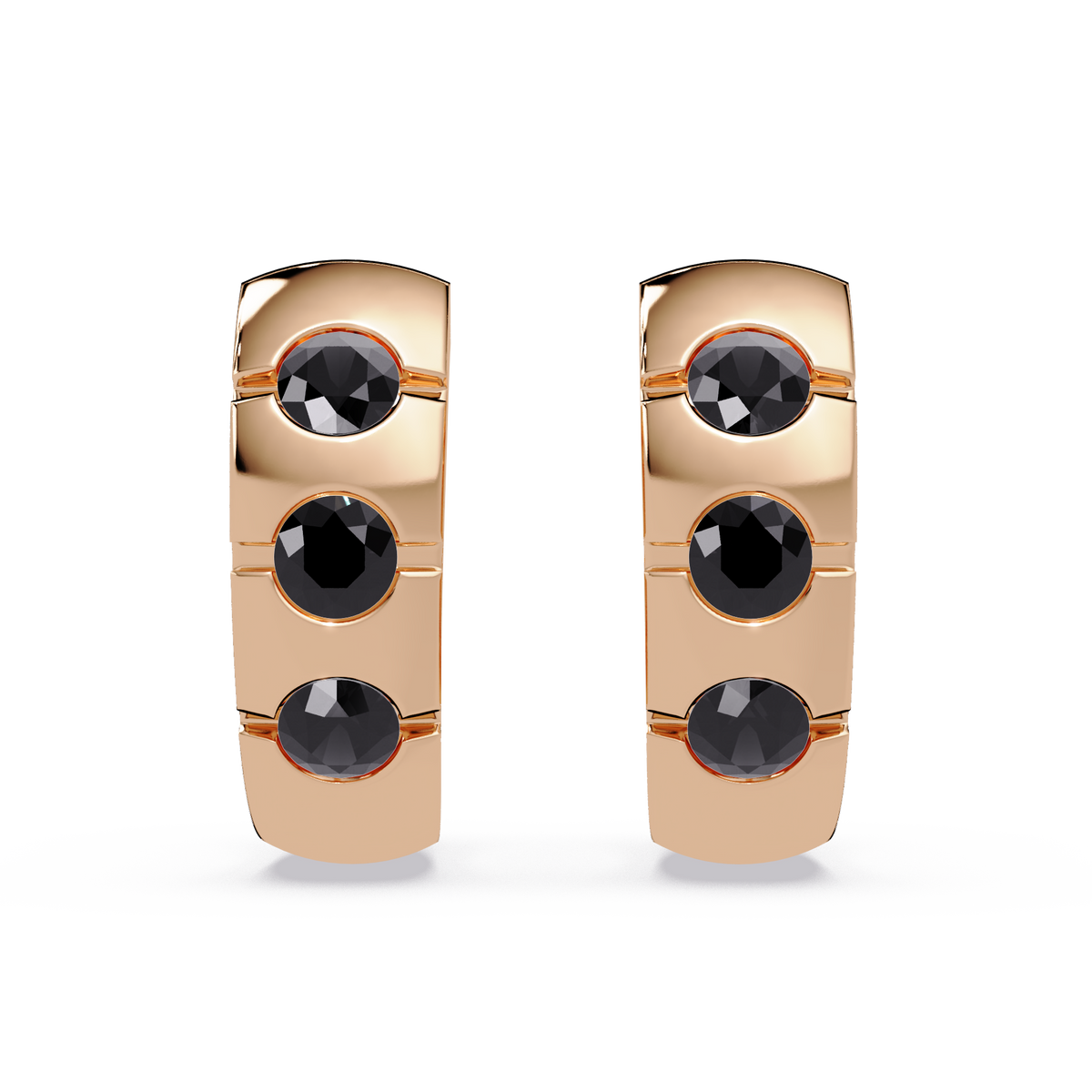 0.6 CTW Round Channel-Set Colorstone Hoop Earrings in Rose gold, Onyx
