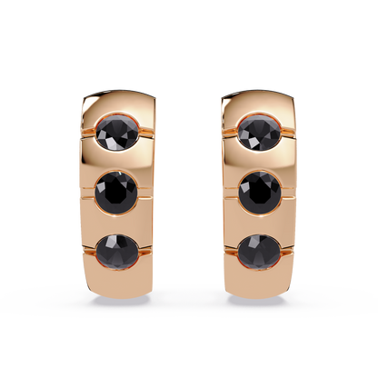 0.6 CTW Round Channel-Set Colorstone Hoop Earrings in Rose gold, Onyx