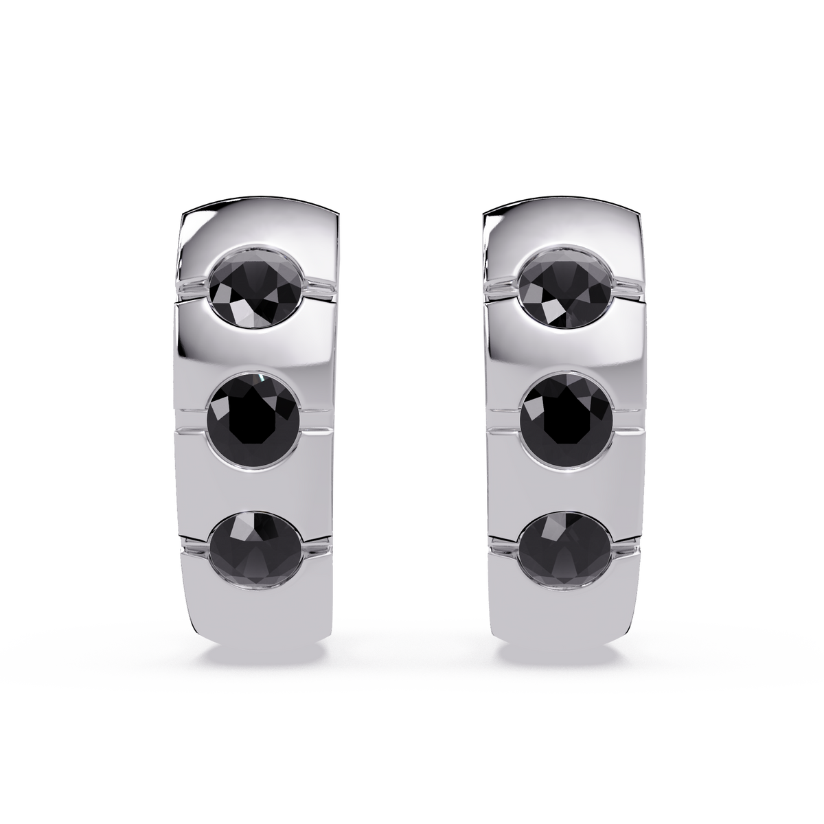 0.6 CTW Round Channel-Set Colorstone Hoop Earrings in White gold, Onyx