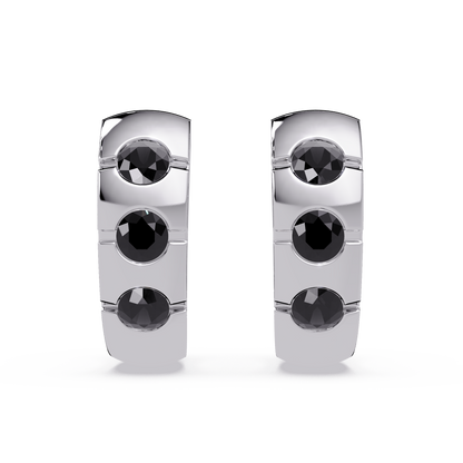0.6 CTW Round Channel-Set Colorstone Hoop Earrings in White gold, Onyx