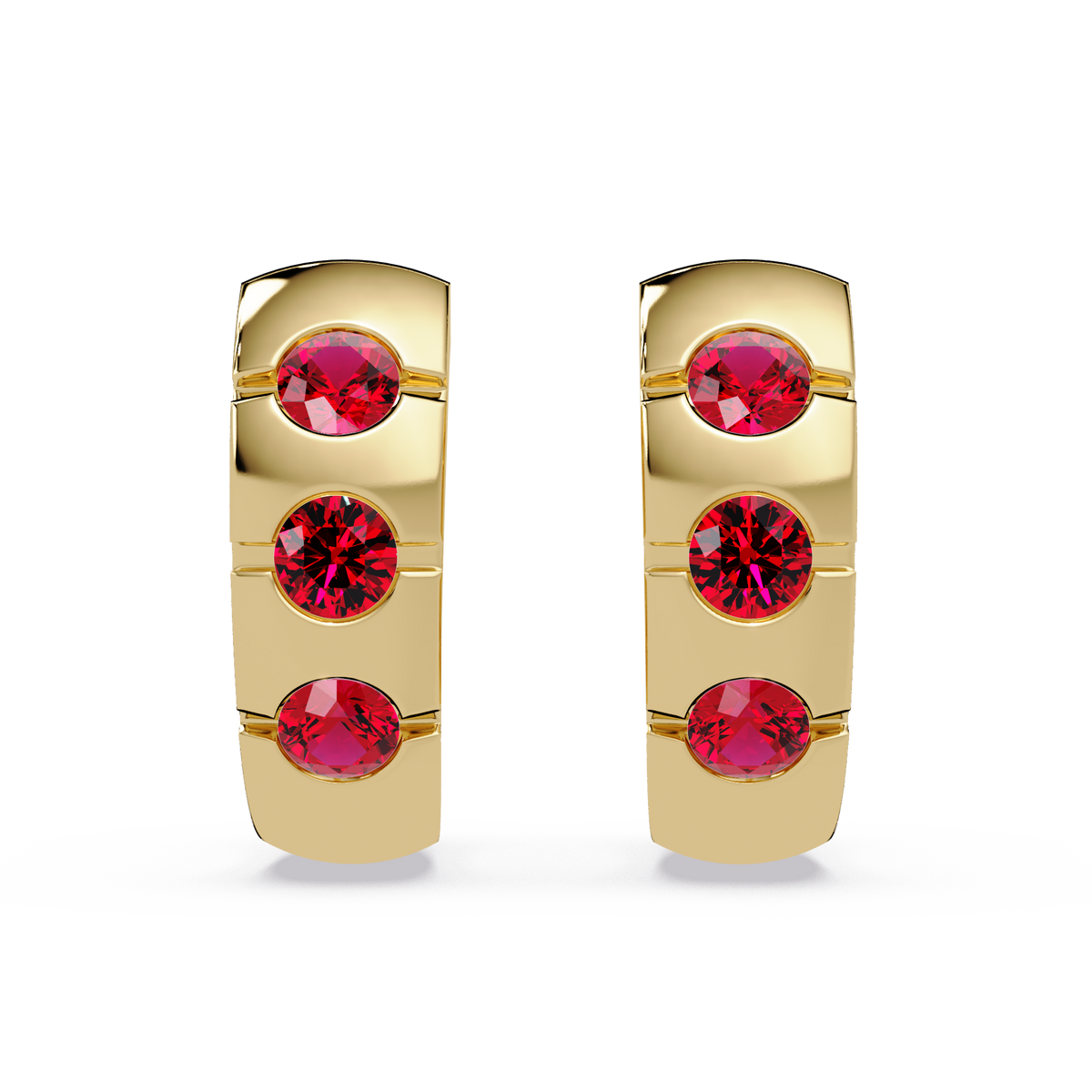 0.6 CTW Round Channel-Set Colorstone Hoop Earrings in Gold, Ruby Red