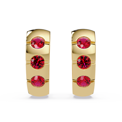0.6 CTW Round Channel-Set Colorstone Hoop Earrings in Gold, Ruby Red