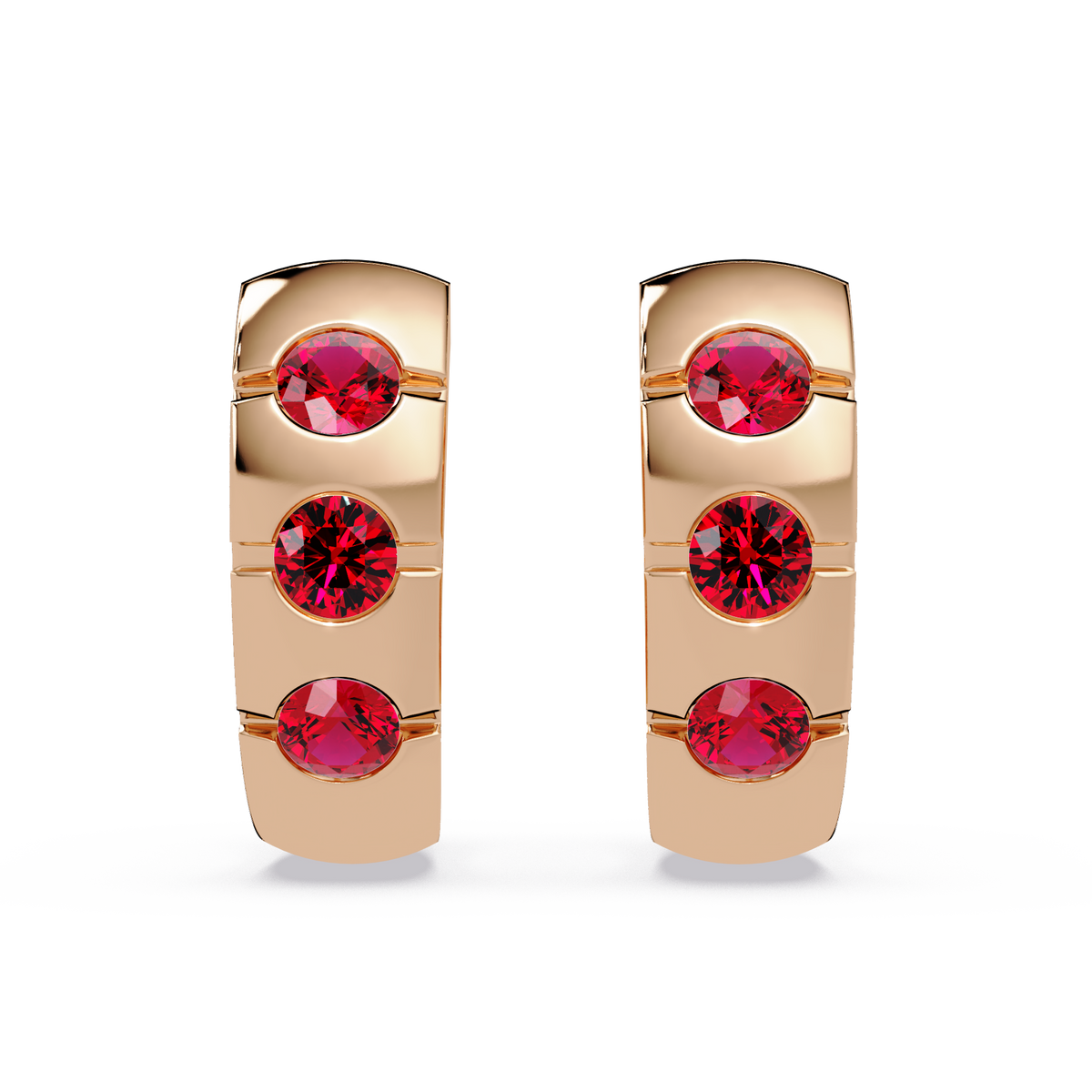 0.6 CTW Round Channel-Set Colorstone Hoop Earrings in Rose gold, Ruby Red